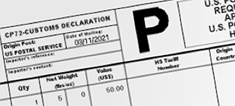 A closeup of a customs form.