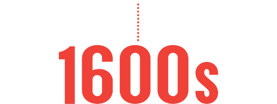 A vertical line of dots centered over a 1600s headline.